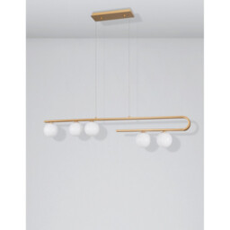 Cantona 5 Light Bar Pendant Ceiling Light White Opal Glass Brass Gold LED G9 - thumbnail 3