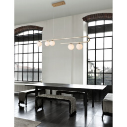 Cantona 5 Light Bar Pendant Ceiling Light White Opal Glass Brass Gold LED G9 - thumbnail 2