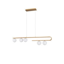 Cantona 5 Light Bar Pendant Ceiling Light White Opal Glass Brass Gold LED G9 - thumbnail 1