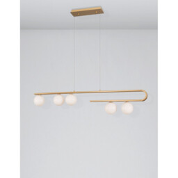 Cantona 5 Light Bar Pendant Ceiling Light White Opal Glass Brass Gold LED G9 - thumbnail 5
