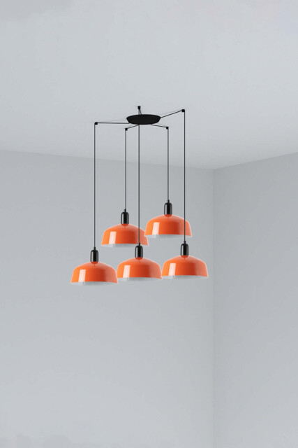 Tatawin Medium Cluster Pendant Ceiling Light Satin Black, Gloss Reddish Orange 5x E27
