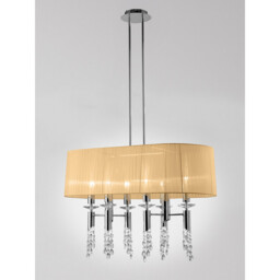 Tiffany Pendant 6+6 Light E27+G9 Oval, Polished Chrome With Soft Bronze Shade & Clear Crystal - thumbnail 2
