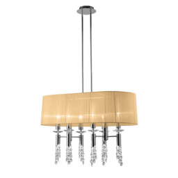 Tiffany Pendant 6+6 Light E27+G9 Oval, Polished Chrome With Soft Bronze Shade & Clear Crystal
