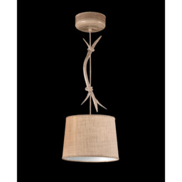 Sabina Pendant 30cm Round, 1 x E27 (Max 20W), Imitation Wood, Linen Shade - thumbnail 2