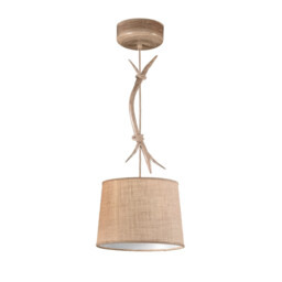 Sabina Pendant 30cm Round, 1 x E27 (Max 20W), Imitation Wood, Linen Shade