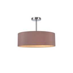 Baymont 45cm Polished Chrome 3 Light E27 Semi Flush Fixture, With 4cm x 15cm Dual Faux Silk Shade, Taupe/Halo Gold