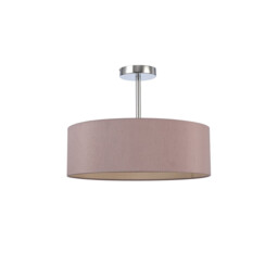 Baymont 45cm Polished Chrome 3 Light E27 Semi Flush Fixture, With 4cm x 15cm Dual Faux Silk Shade, Taupe/Halo Gold - thumbnail 5