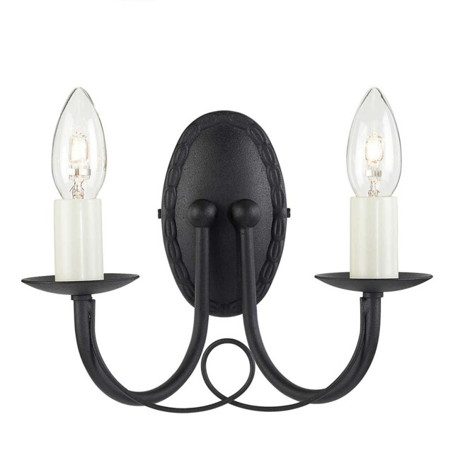 Minster 2 Light Indoor Candle Wall Light Black, E14 - image 1