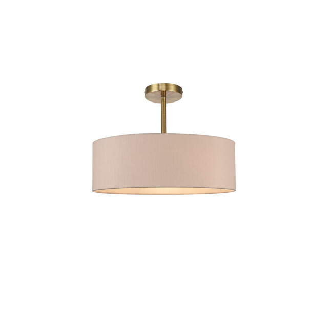 Baymont Antique Brass 5 Light E27 Semi Flush Fixture, With 45cm x 15cm Dual Faux Silk Shade, Nude Beige/Moonlight - image 1