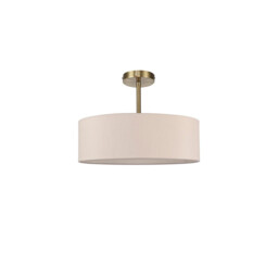 Baymont Antique Brass 5 Light E27 Semi Flush Fixture, With 45cm x 15cm Dual Faux Silk Shade, Nude Beige/Moonlight - thumbnail 5