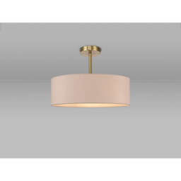 Baymont Antique Brass 5 Light E27 Semi Flush Fixture, With 45cm x 15cm Dual Faux Silk Shade, Nude Beige/Moonlight - thumbnail 2