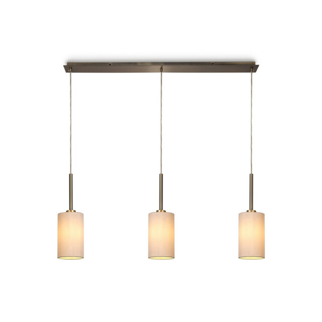 Baymont Antique Brass 3 Light E27 Linear Pendant, With 12cm x 20cm Dual Faux Silk Shade, Nude Beige/Moonlight - image 1