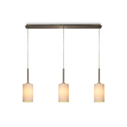 Baymont Antique Brass 3 Light E27 Linear Pendant, With 12cm x 20cm Dual Faux Silk Shade, Nude Beige/Moonlight - thumbnail 1