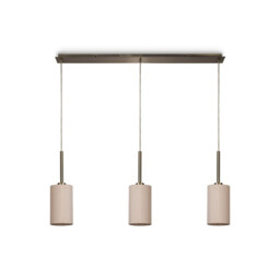 Baymont Antique Brass 3 Light E27 Linear Pendant, With 12cm x 20cm Dual Faux Silk Shade, Nude Beige/Moonlight - thumbnail 5