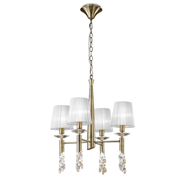 Tiffany Pendant 4+4 Light E14+G9, Antique Brass With White Shades & Clear Crystal - image 1