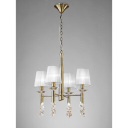 Tiffany Pendant 4+4 Light E14+G9, Antique Brass With White Shades & Clear Crystal - thumbnail 2