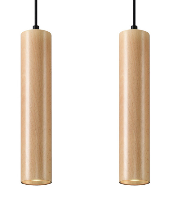 Lino Twin Hanging Pendant Light Natural Wood GU10 - image 1