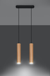 Lino Twin Hanging Pendant Light Natural Wood GU10 - thumbnail 3