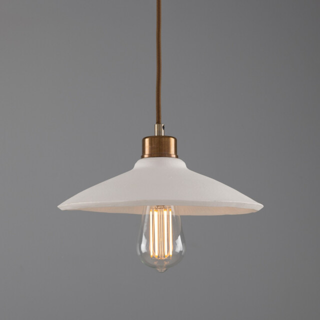 Pyrus Dome Pendant Matte White Striped, Antique Brass - image 1