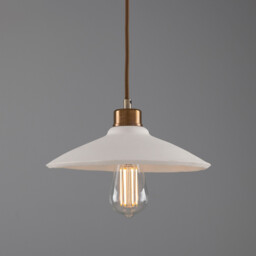 Pyrus Dome Pendant Matte White Striped, Antique Brass