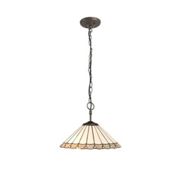 Worcester 3 Light Downlighter Ceiling Pendant E27 With 40cm Tiffany Shade, Grey, Crystal, Aged Antique Brass - thumbnail 1