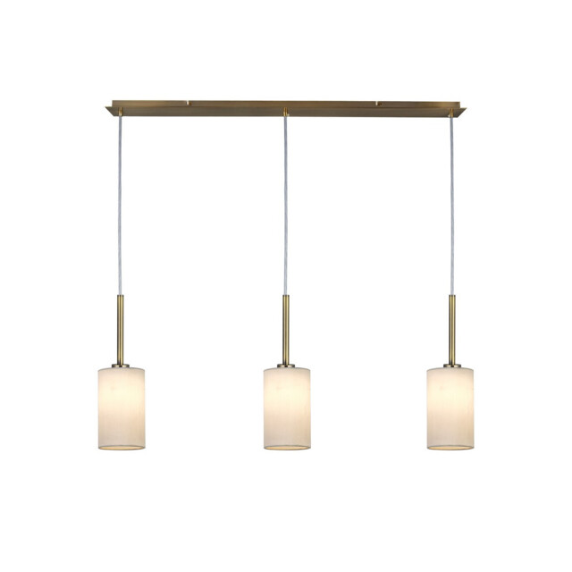 Baymont Antique Brass 3 Light E27 Linear Pendant, With 12cm x 20cm Faux Silk Shade, White - image 1