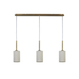 Baymont Antique Brass 3 Light E27 Linear Pendant, With 12cm x 20cm Faux Silk Shade, White - thumbnail 5