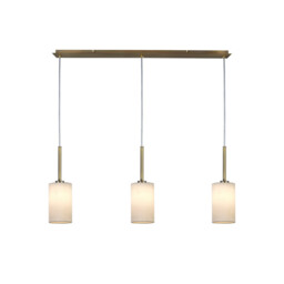 Baymont Antique Brass 3 Light E27 Linear Pendant, With 12cm x 20cm Faux Silk Shade, White - thumbnail 1