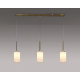 Baymont Antique Brass 3 Light E27 Linear Pendant, With 12cm x 20cm Faux Silk Shade, White - thumbnail 2