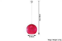 Ball 1 Light Glass Dome Ceiling Pendant Red, Chrome, E27 - thumbnail 5
