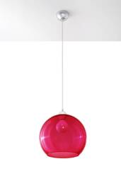 Ball 1 Light Glass Dome Ceiling Pendant Red, Chrome, E27 - thumbnail 3