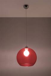 Ball 1 Light Glass Dome Ceiling Pendant Red, Chrome, E27 - thumbnail 2