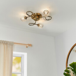 Aherne 3 Light Semi flush Antique Brass With Antique Brass Wire, Bead Shade, G9 - thumbnail 3