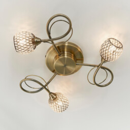 Aherne 3 Light Semi flush Antique Brass With Antique Brass Wire, Bead Shade, G9 - thumbnail 5