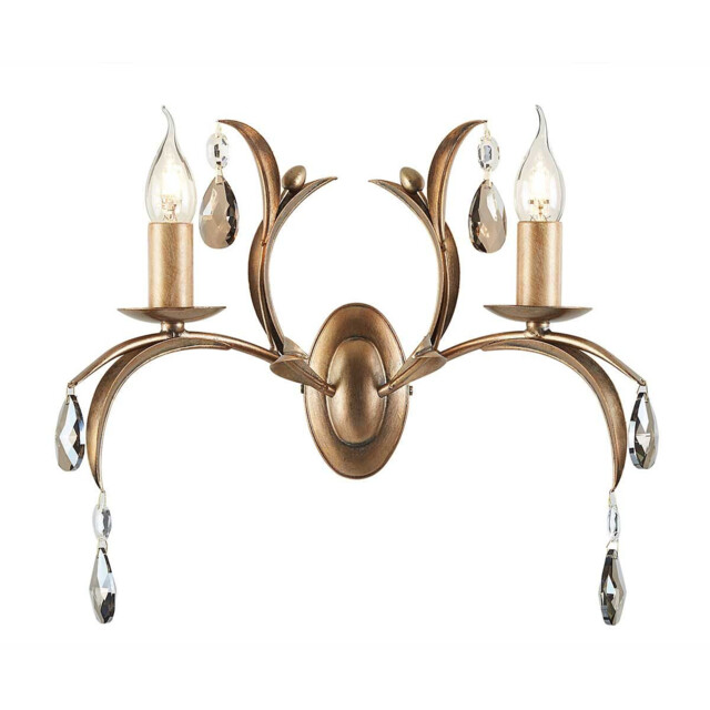 Lily 2 Light Indoor Candle Wall Light Metallic Bronze Floral Leaves Design - image 1