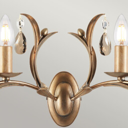 Lily 2 Light Indoor Candle Wall Light Metallic Bronze Floral Leaves Design - thumbnail 2