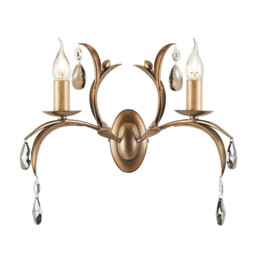 Lily 2 Light Indoor Candle Wall Light Metallic Bronze Floral Leaves Design