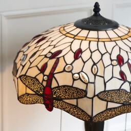 Dragonfly 2 Light Medium Table Lamp Dark Bronze, Beige, Tiffany Style Glass, E27 - thumbnail 3