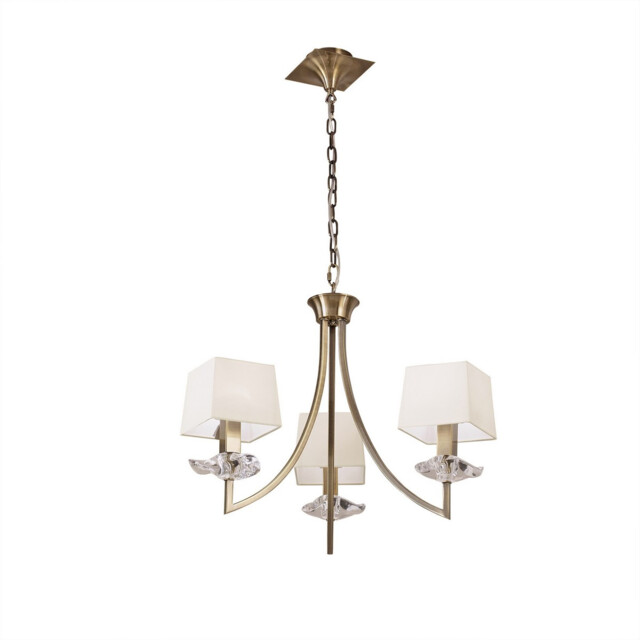 Akira Pendant 3 Light E14, Antique Brass With Cream Shades - image 1
