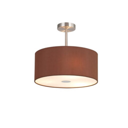 Baymont Satin Nickel 3 Light E27 Semi Flush With 40cm x 18cm Dual Faux Silk Shade, Cocoa/Grecian Bronze