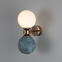 Kobe Ceramic Globe Wall Light, Blue Earth, Antique Brass