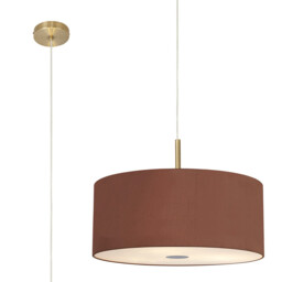 Baymont Antique Brass 5 Light E27 Single Pendant With 60cm x 22cm Dual Faux Silk Shade, Raw Cocoa/Grecian Bronze