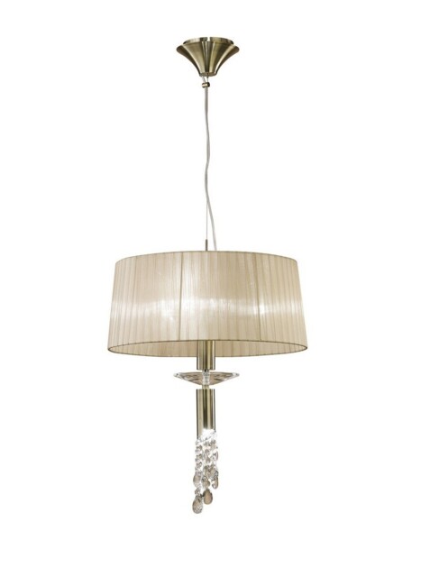 Tiffany Ceiling Pendant 3+1 Light E27+G9, Antique Brass with Soft Bronze Shade & Clear Crystal - image 1