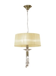 Tiffany Ceiling Pendant 3+1 Light E27+G9, Antique Brass with Soft Bronze Shade & Clear Crystal - thumbnail 3