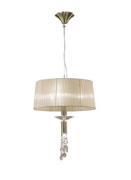 Tiffany Ceiling Pendant 3+1 Light E27+G9, Antique Brass with Soft Bronze Shade & Clear Crystal