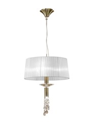 Tiffany Ceiling Pendant 3+1 Light E27+G9, Antique Brass with Soft Bronze Shade & Clear Crystal - thumbnail 5
