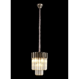 Poland Ceiling Pendant Round 4 Light E14, Polished Nickel, Cognac Sculpted Glass - thumbnail 3