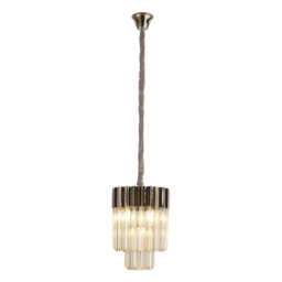 Poland Ceiling Pendant Round 4 Light E14, Polished Nickel, Cognac Sculpted Glass