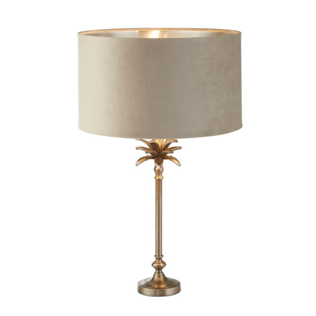 Palm Table Lamp Antique Nickel, Taupe Velvet Shade - image 1