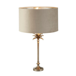 Palm Table Lamp Antique Nickel, Taupe Velvet Shade - thumbnail 1